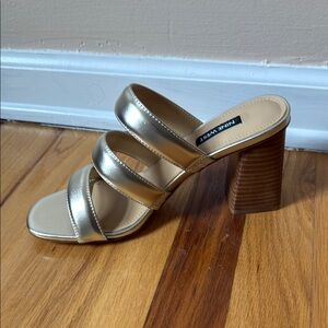Nine West Gold Heeled Mules with Strappy Design